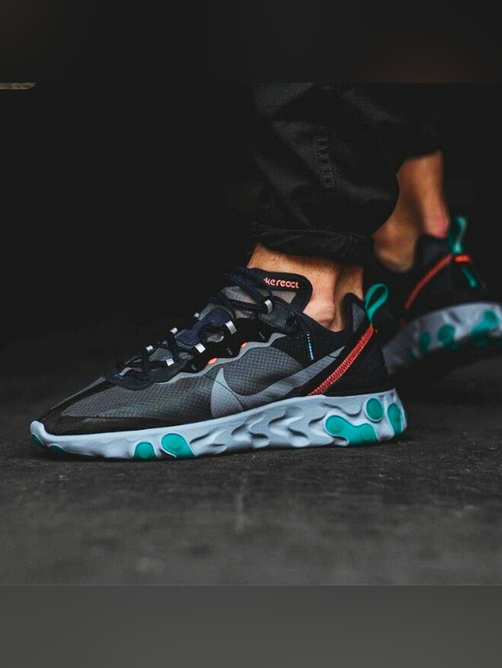NIKE React Element 87 Black Neptune Green Athletic Running Shoes